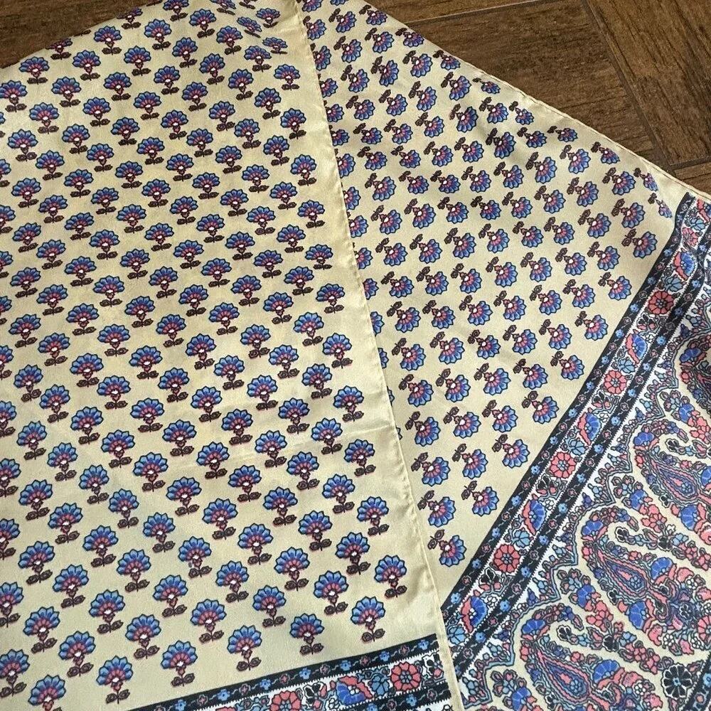 Glentex Vintage Blue Floral and Paisley Rectangular Scarf